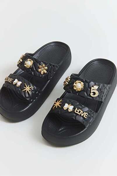 Juuuj Black Flexible Textured Lightweight High Sole Non-Slip Double Tape Acce...