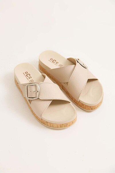 Juuuj Cream Light Textured Cross-Strapped Silver Buckle Detailed Daily High-S...