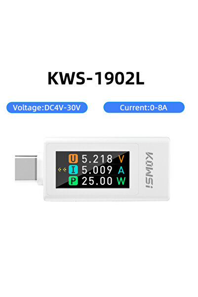 Choice WHITE Type C Current Voltage Capacity Tester 4-30V 0-8A DC Voltage Amm...