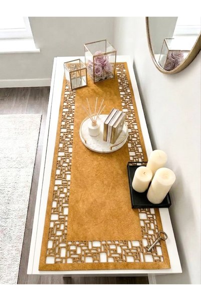 Ergüven Home Covor din piele intoarsa galben mustar 40x120 cm lungime consolă...