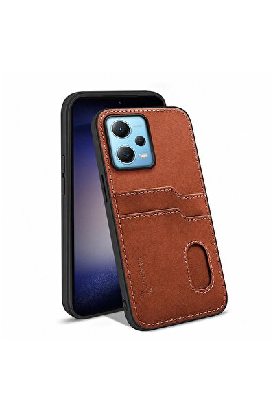 Zebana Xiaomi Redmi Note 12 Pro 5G Uyumlu Kılıf Kartlıklı Lüx Deri Kılıf Kahv...