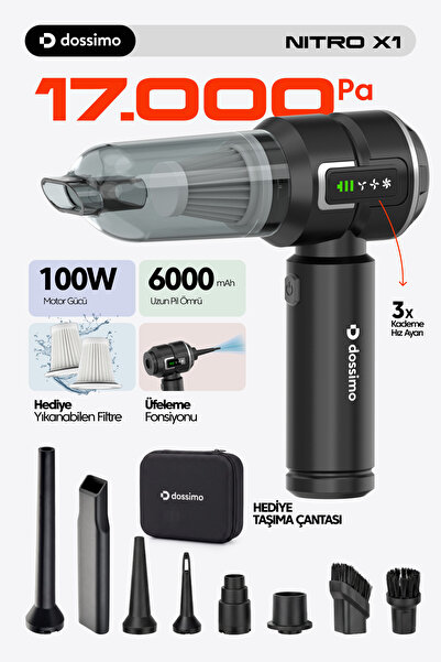 Dossimo Nitro X1 Kablosuz Araç İçi Süpürge | Güçlü Vakum | Dijital Gösterge |...