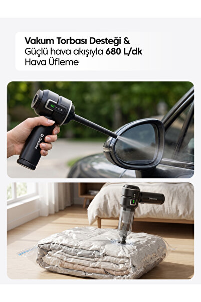 Dossimo Nitro X1 Kablosuz Araç İçi Süpürge | Güçlü Vakum | Dijital Gösterge | Çanta Hediyeli