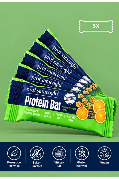 prof saracoğlu Protein Bar Kabak Çekirdeği İçeren 5 Adetlik Yüksek Lif Vegan ...