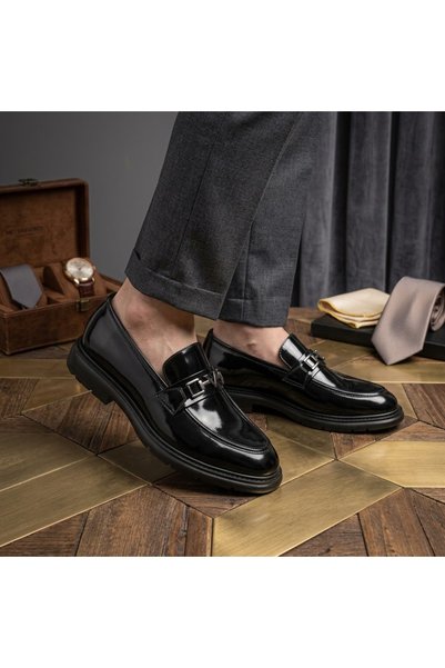 BAL ALTINÖKÇE AYAKKABICILIK Men's Patent Leather Shiny Black Plain Classic Shoes Daily Wedding Engagement Shoes