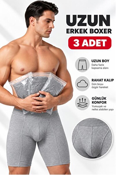 CNT Men's Long Leg Lycra 3-Piece Boxer Premium Pack Silver