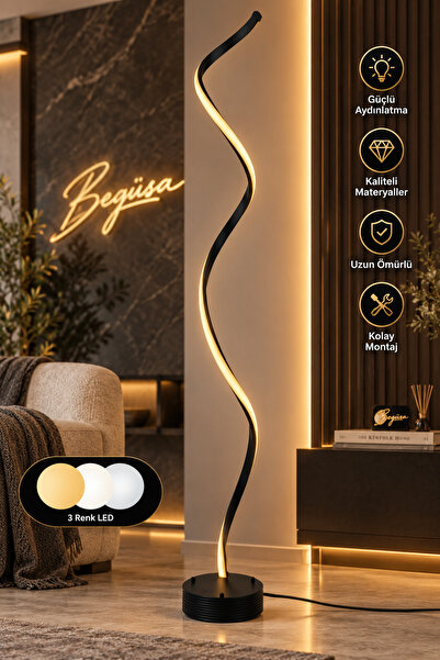 Begüsa Assos 3 Renk LED'li Lambader Siyah, Modern LED'li Lambader, 3 Renk LED...