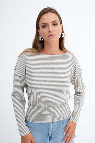 Addax Striped Long Sleeve Blouse B06058