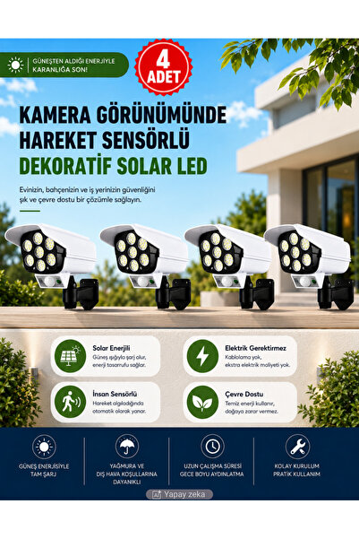 Unichrome 4 Adet Kamera 30 1 Led Güneş Enerjili Hareket Sensörlü Solar Aydınl...