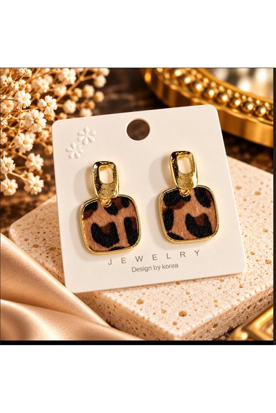 zerzembe Leopard Fur Textured Women's Earrings