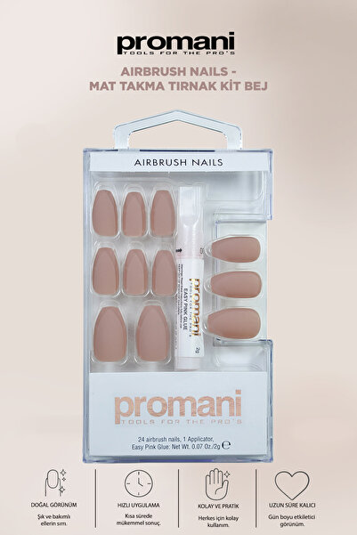 Promani Matte Bej Takma Tırnak Seti - 24 Adet - Zararsız Yapıştırıcı