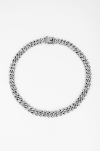 Crupt Studio 14mm Iced Out Prong Chain Silver Ton Erkek Kolye
