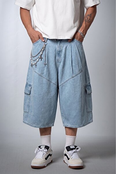 GRJ denim Apex Super Baggy Mavi Erkek Kargo Jean Şortolon