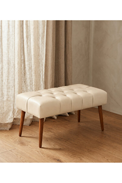 Azra Aksesuar Krem Deri Kapitone Bank Bench Oturma Pufu | Modern Salon Antre ...