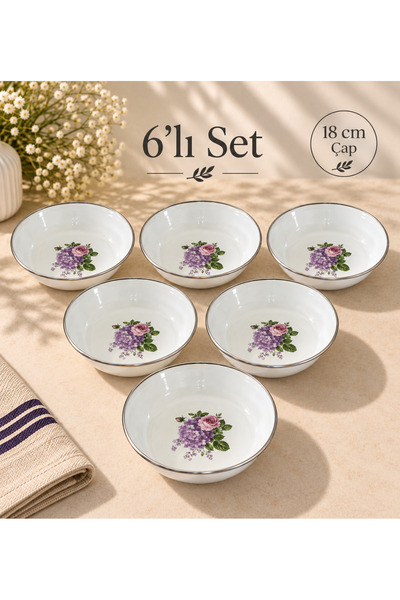 emaye market Emaye Muhallebi Yemek Kahvaltı Tabak Desenli 18cm , Çukur Tabak,...
