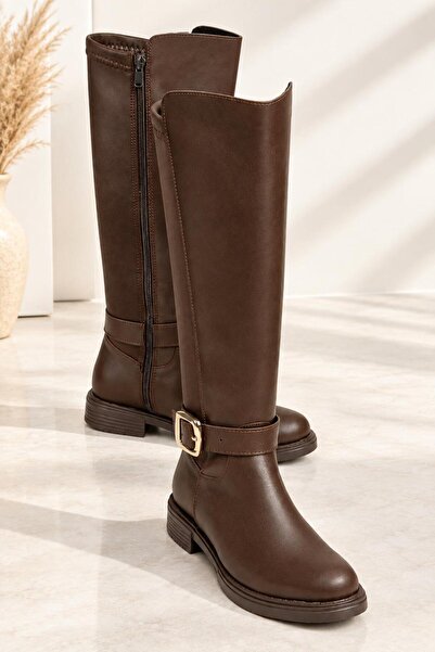 Bilalim Shoes Kumaş Dizaltı Çizme Toka Detaylı D111