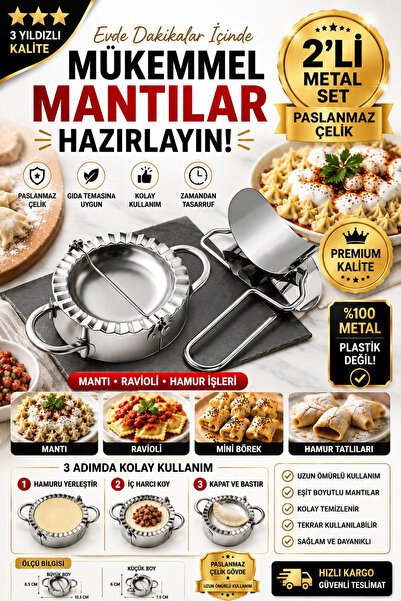 Mycl 2'li Mantı Kalıbı Seti | Mantı Yapma Aparatı | Hamur Katlama ve Kesme Ap...