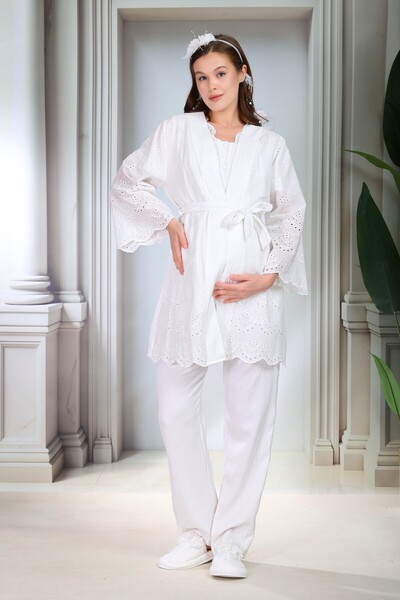 Lohusa Homewear طقم بيجامة للحوامل من القطن بنسبة 100% بأكمام قصيرة وتصميم جديد من الكتان المزين بأزرار وخاصية الرضاعة الطبيعية من إكرو فيستو