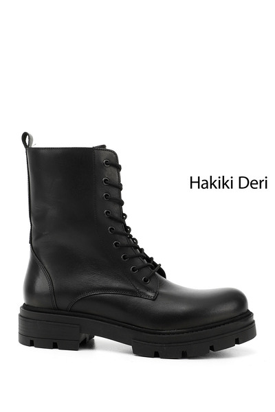 GÖNDERİ(R) Kadın Siyah Fermuarlı Hakiki Deri Postal Bot