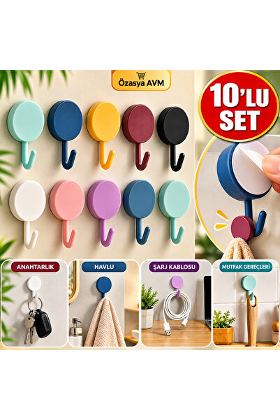 Özasya AVM 10'lu Plastik Kendinden Yapışkanlı Renkli Askı Seti