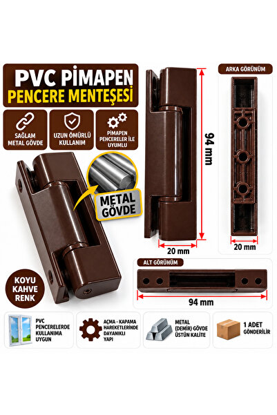 YMN Pvc Pimapen Pencere Menteşesi Ful Metal Demir Koyu Kahverengi 95 mm 1 Ade...