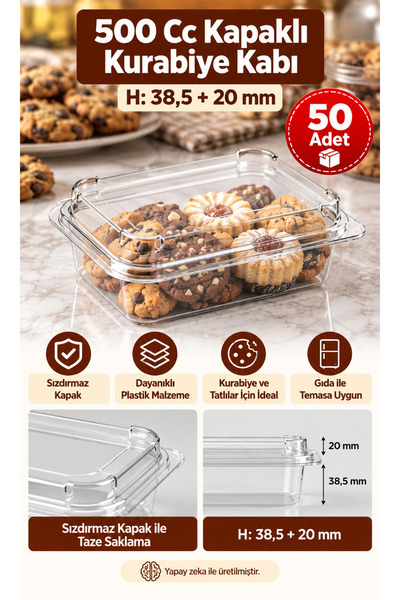 500 Cc Kapaklı Kurabiye Kabı H:38,5+20