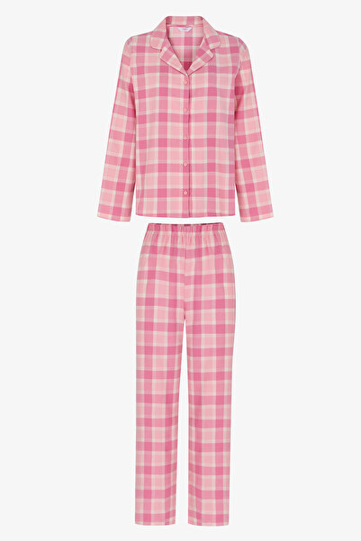 Penti Pembe Cozy Pink Checked Ekoseli Uzun Kollu Gömlek Pantolon Pijama Takımı