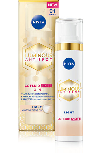 NIVEA Luminous630 CC 3 în 1 Fluid de zi cu SPF 30, Nuanță deschisă, 30 ml