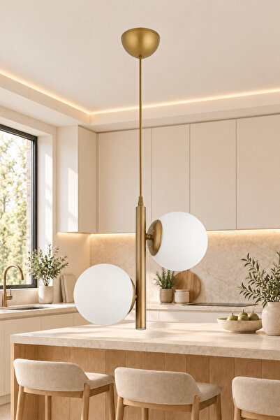 Salkım 2'li Eskitme Beyaz Glop Camlı Modern Avize