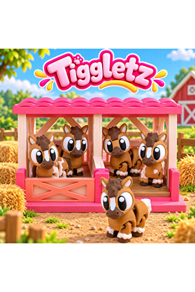MİNİKOM TOYS 🐴 Tiggletz Sevimli Atlar Çiftliği – 6 Adet At ve Çifliği