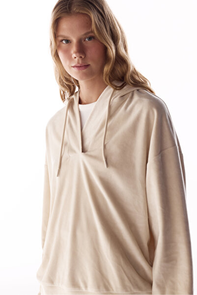 Penti Bej Soft Kadife V Yaka Uzun Kollu Sweatshirt