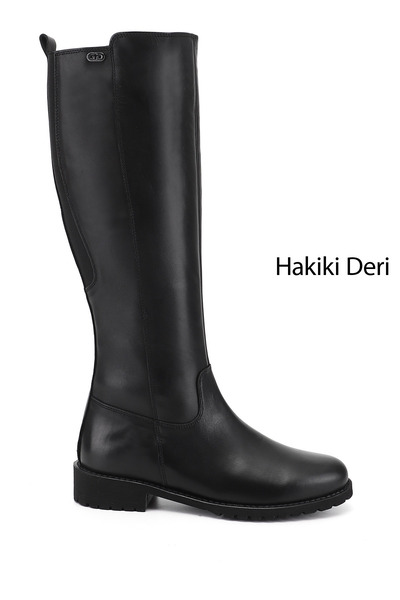 GÖNDERİ(R) Kadın Siyah Fermuarlı Kauçuk Taban Hakiki Deri Çizme