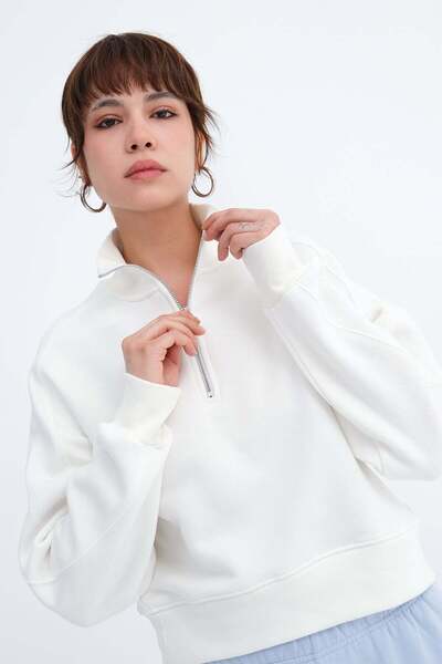 Addax Zippered Collar Sweatshirt S10741