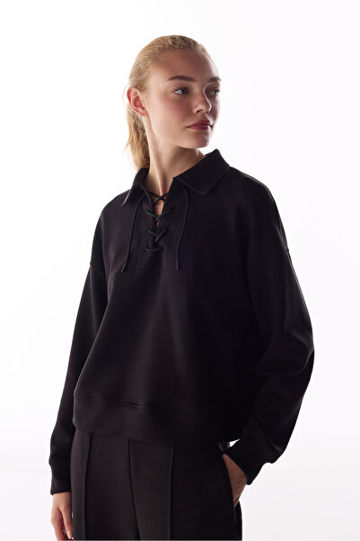 Penti Siyah İpeksi Dokunuş Silky Touch Bağcıklı Uzun Kollu Sweatshirt