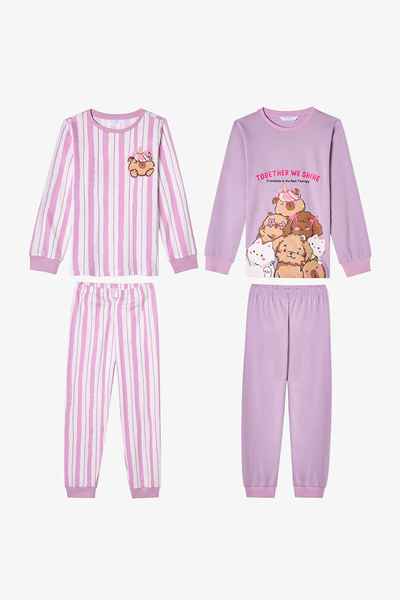 Penti Kız Çocuk Capy Community Pamuklu Uzun Kollu 2'li Pijama Takımı