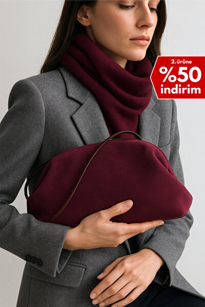Berlesi Bordo Süet Portföy Çapraz ve Omuz Çanta