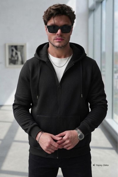 NO 601 Men's Black Zippered Cardigan