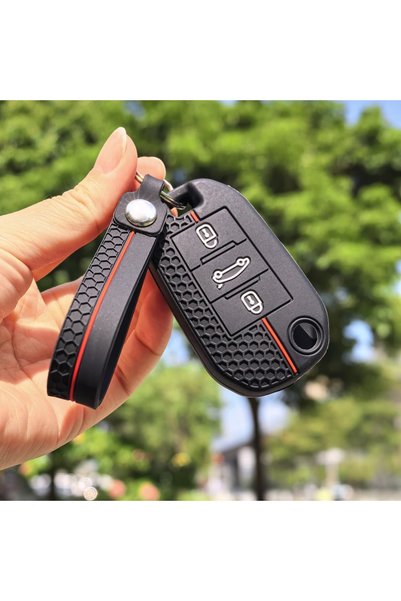 Choice3 A with Keychain Keychain Silicone Car Key Case Cover For Peugeot 208 ...