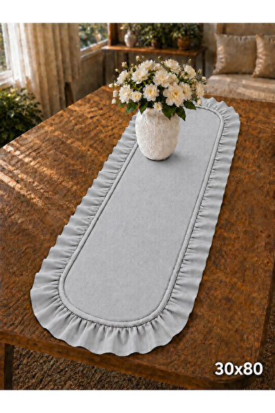 ŞAH TEXTILE DESIGN Gri sık fırfırlı runner 30x80