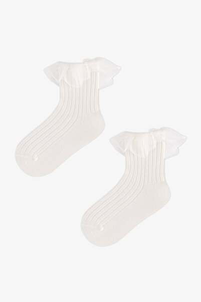 Penti Girl's White Frill Detailed Sock Socks