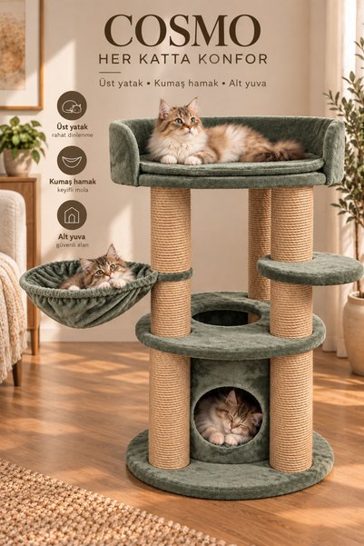 sawinno home&sleep Cosmo, Hamaklı Yuvalı Yataklı Kedi Tırmalama ve Oyun Evi, ...