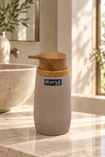Okyanus Home Mink Wooden Striped Liquid Soap Dispenser