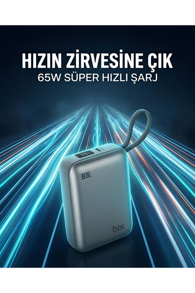 Bix PB120 20000mAh 65W Type-C PD Kompakt Tasarımlı Dijital Göstergeli Powerba...