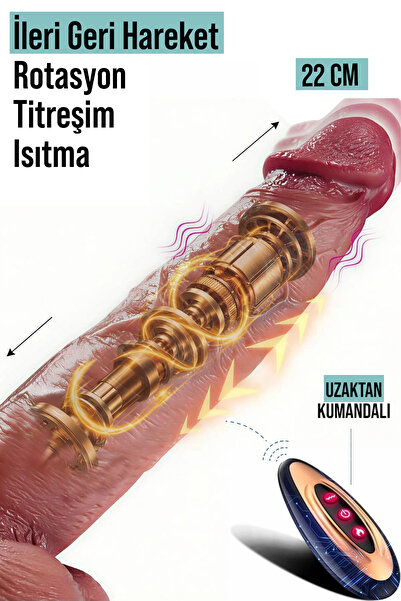 Isıtmalı İleri Geri Hareket Titreşim Modları Uzaktan Kumandalı Yapay Penis Vibratör Dildo 22 Cm