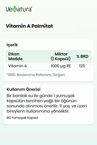 VeNatura Vitamin A Palmitat 60 Capsule