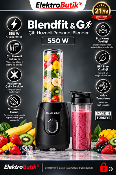 Karaca Blendfit Go Personal Kişisel Smoothie Blender Çift Hazne Siyah 600ml &...