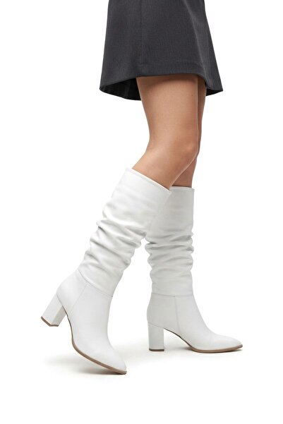 Zerenyus Pitay Premium Bellows White Thick Heeled Boots