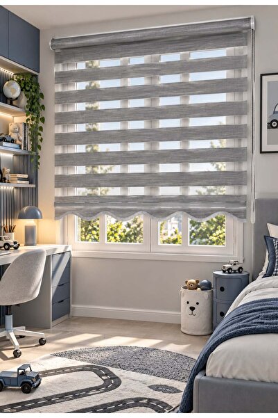 İREMKARAHOME Bambu Raks Açık Gri Dilimli Zebra Perde