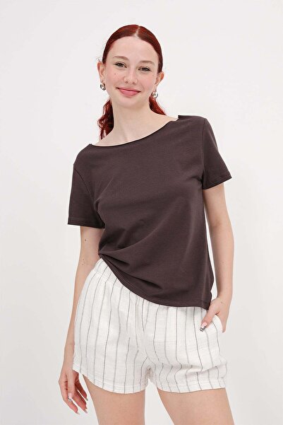 Addax Kayık Yaka Basic T-shirt P1805