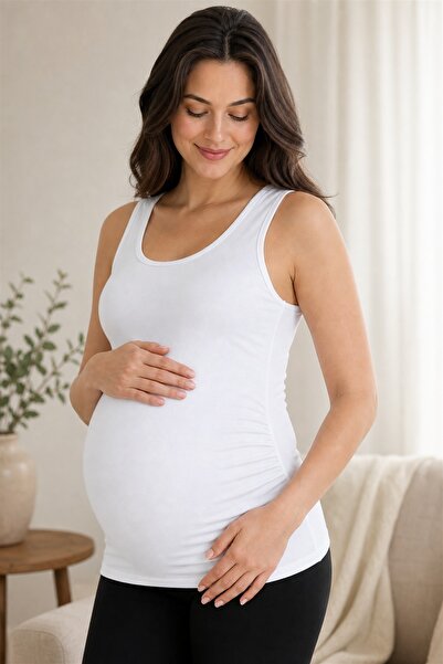 MS HAMİLE İÇ GİYİM Hamile Atlet Kalın Askılı Hg0039 Beyaz